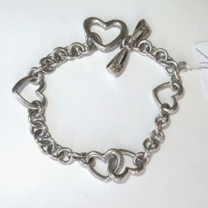Sterling Silver Five Hearts Chain Bracelet